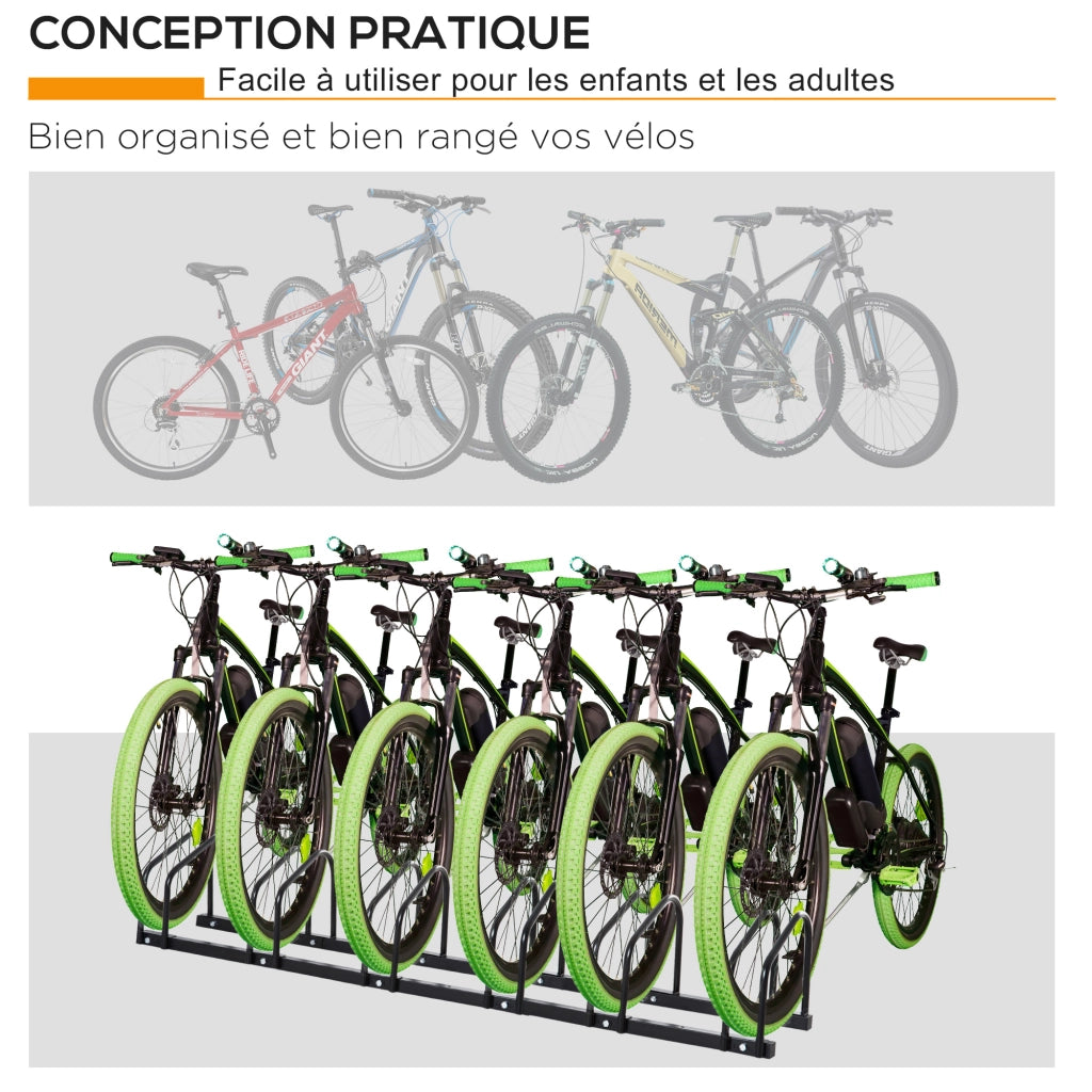 Supporto Bici da 6 ¨C Minimal ¨C 179x33x27 cm Acero Nero