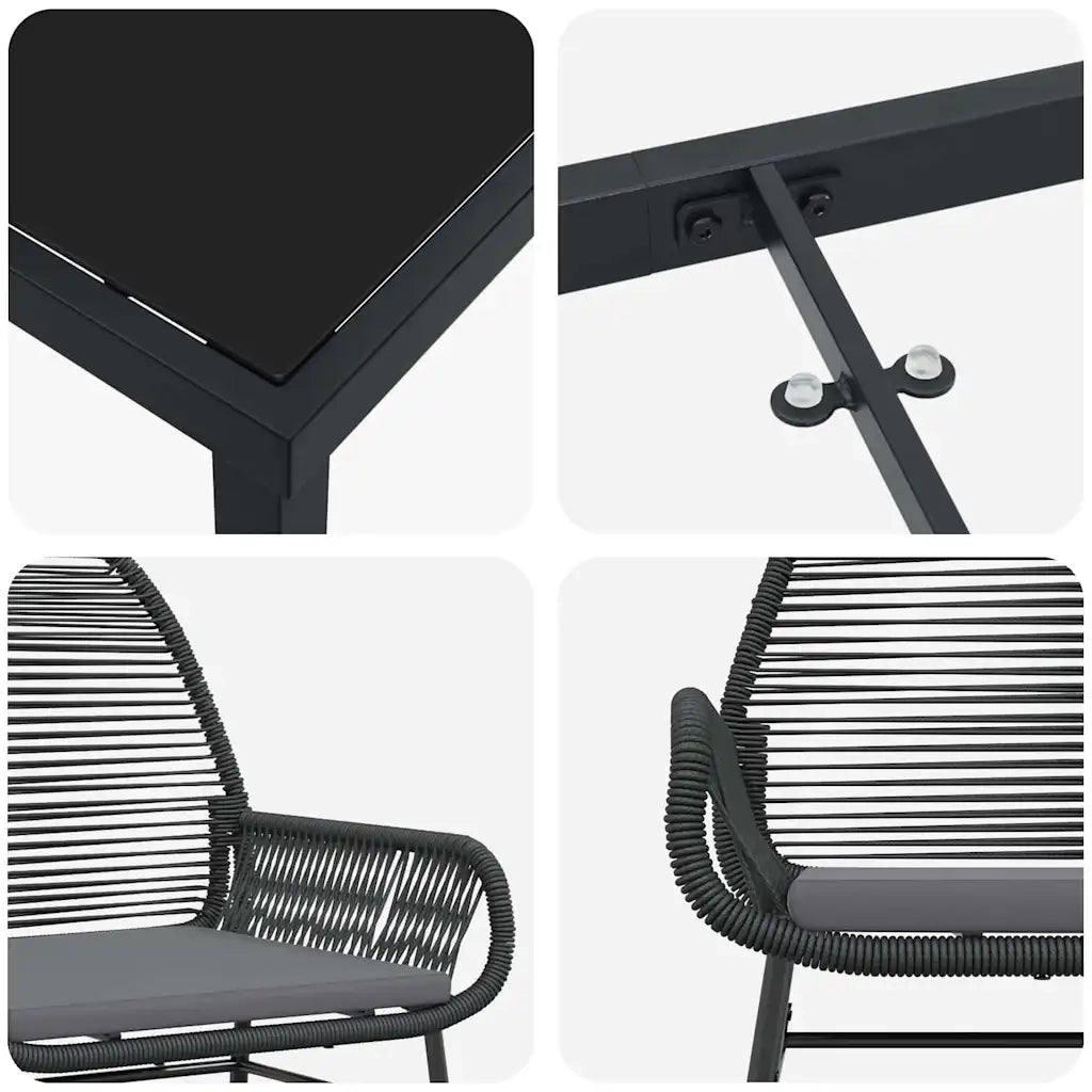 Set da Pranzo per Giardino con cuscino 7 pcs Nero polyrattan 3380874