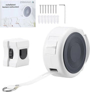 Linea da asciugatura estensibile con attacco alla parete - Linea da asciugatura spaziale - Facile da installare - Per uso indoor e outdoor - 4m - Bianco