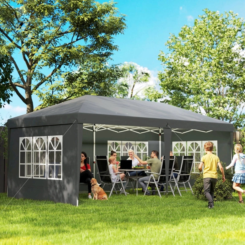 Padiglione circa 3x6m gazebo impermeabile pieghevole con 4 pareti laterali borsa da trasporto protettiva UV per finestre grigia