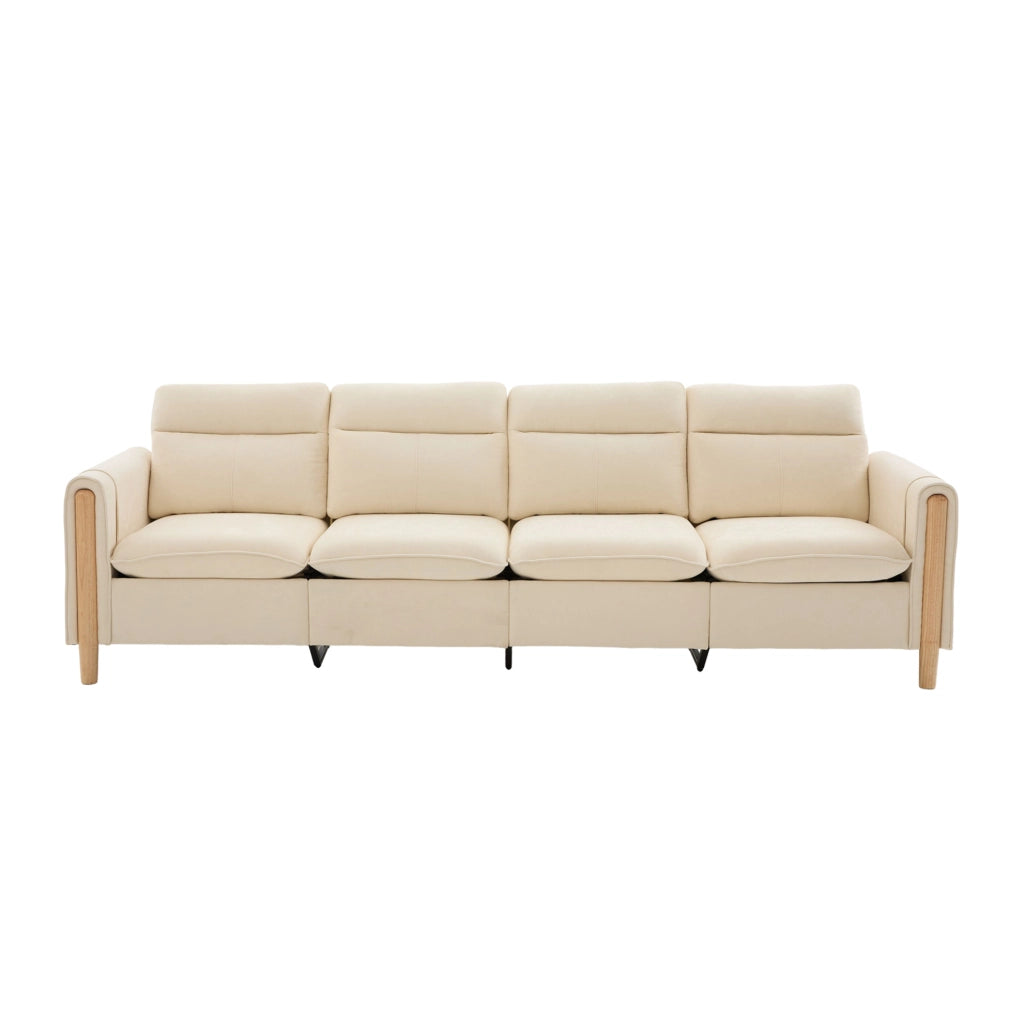 Divano modulare a U con 2 pouf contenitore; 261 cm; in chenille beige