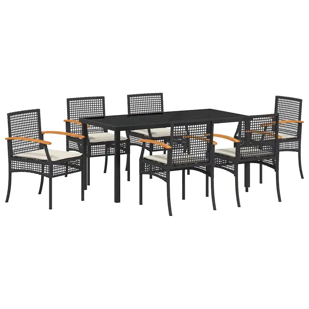 Set da Pranzo per Giardino con cuscino 7 pcs Nero Rattan 3380817