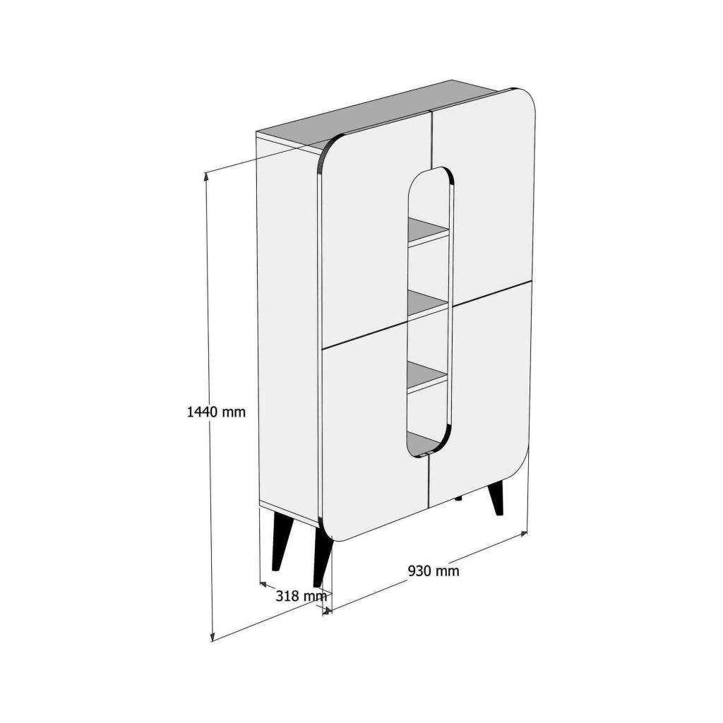 Credenza Novella, Buffet da soggiorno, Madia da salotto, Dispensa da cucina, 93x32h144 cm, Noce e Bianco