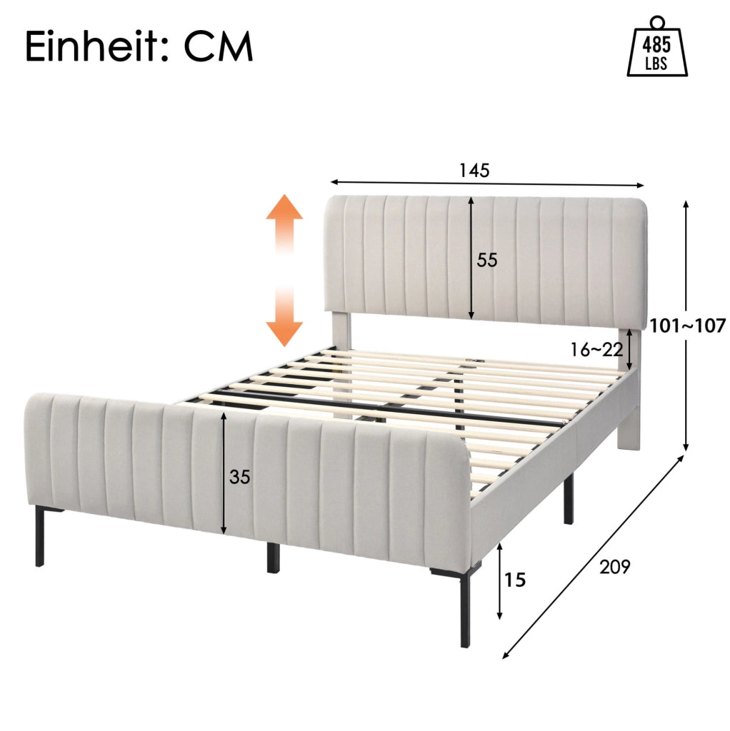 Letto imbottito 140x200 con testiera regolabile e rete a doghe