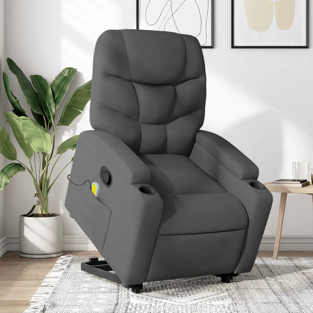 Poltrona Alzapersona Massaggi Reclinabile Grigio Scuro Tessuto 3204609