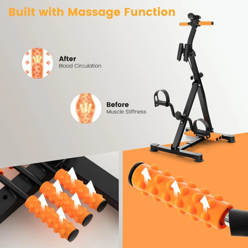 Cyclette Multifunzionale per Anziani, Cyclette a Pedali per Braccia e Gambe con Massaggio, Altezza e Livelli di Resistenza Regolabili, Cyclette con Display LCD per 1-2 Persone