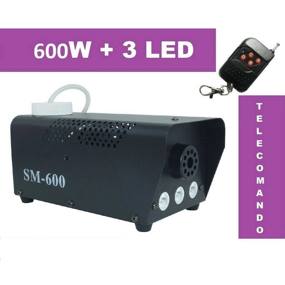 Trade Shop - Macchina Fumo Fog Telecomando Effetti Luce 600 W Watt 3 Led Nebbia Discoteca -