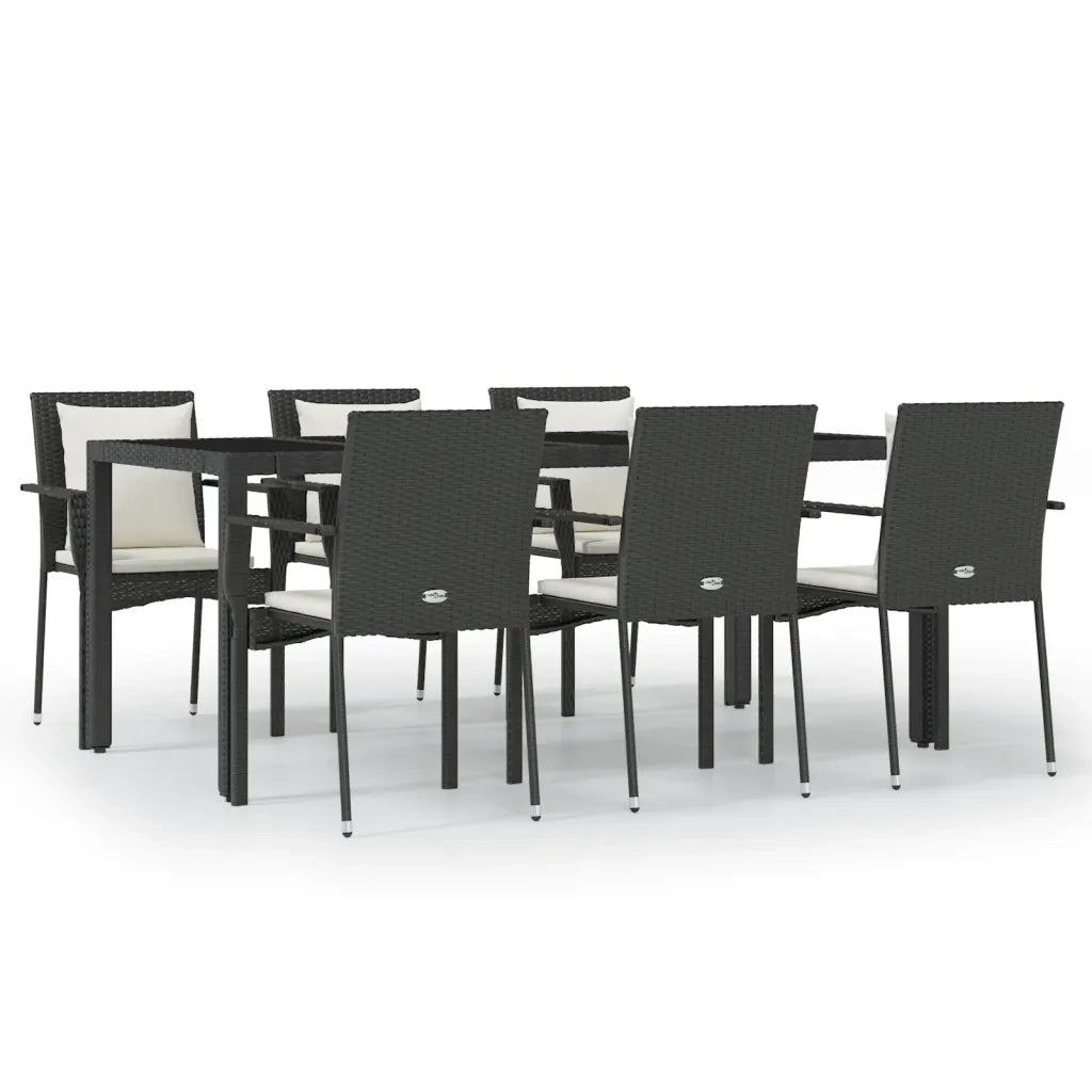 Set da Pranzo da Giardino 7 pz Nero con Cuscini in Polyrattancod mxl 124367