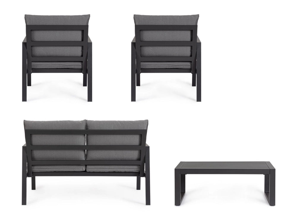Set 4 Pezzi Salotto da Giardino con Divano 2 Poltrone e Tavolino in Alluminio e Spun Poly Hilde Antracite
