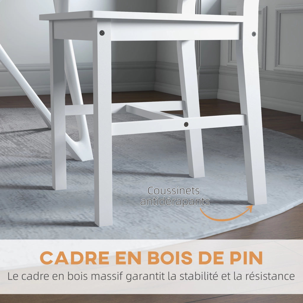 Set 2 Sedie da Pranzo in Legno Massello di Pino ¨C Xylo ¨C Schienale a Doghe Stile Campagna Bianco