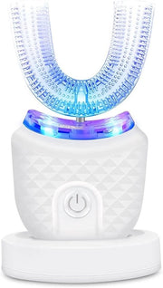 Tecnica di Pulizia dei Denti - Set di 4 Borsette a Forma di U - Borsetta Elettrica per Denti - Trattamento di Blecatura dei Denti - Funzione Senza Mani - Luce UV Blu - 360° - 4 Posizioni - Impermeabile - Trattamento di Blecatura dei Denti