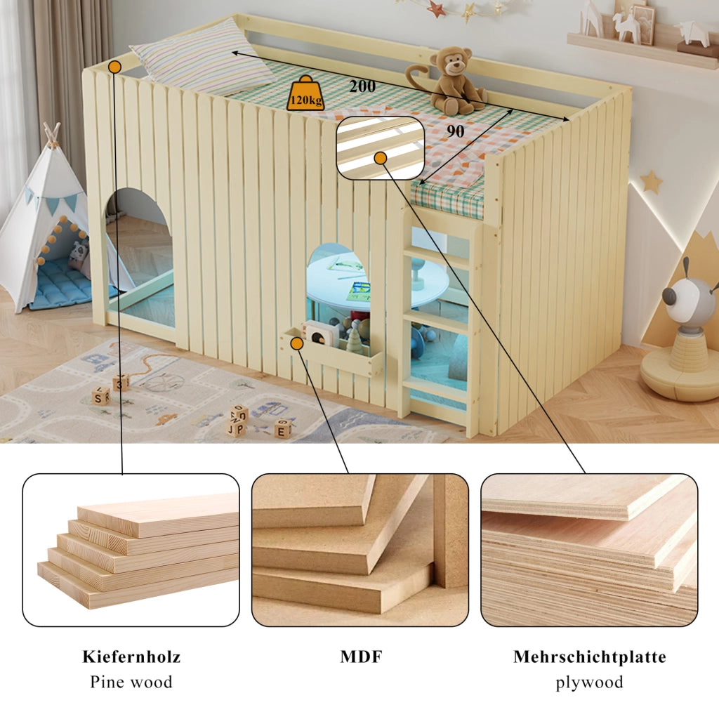 Letto a soppalco per bambini 90x200 cm con LED multicolore
