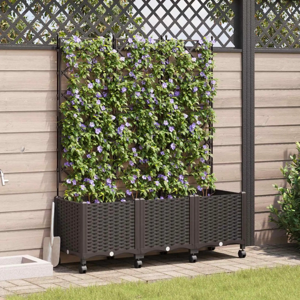 Vaso da giardino con grigliato e ruote 3 pz Marrone PP 3423076