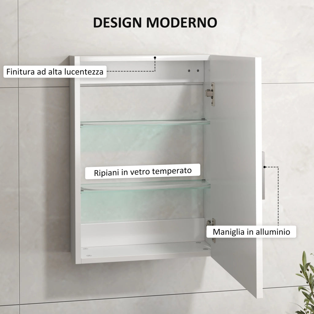Armadietto Bagno Sospeso in Legno con Ripiani in Vetro ¨C Minimal ¨C Bianco 40x15x55 cm