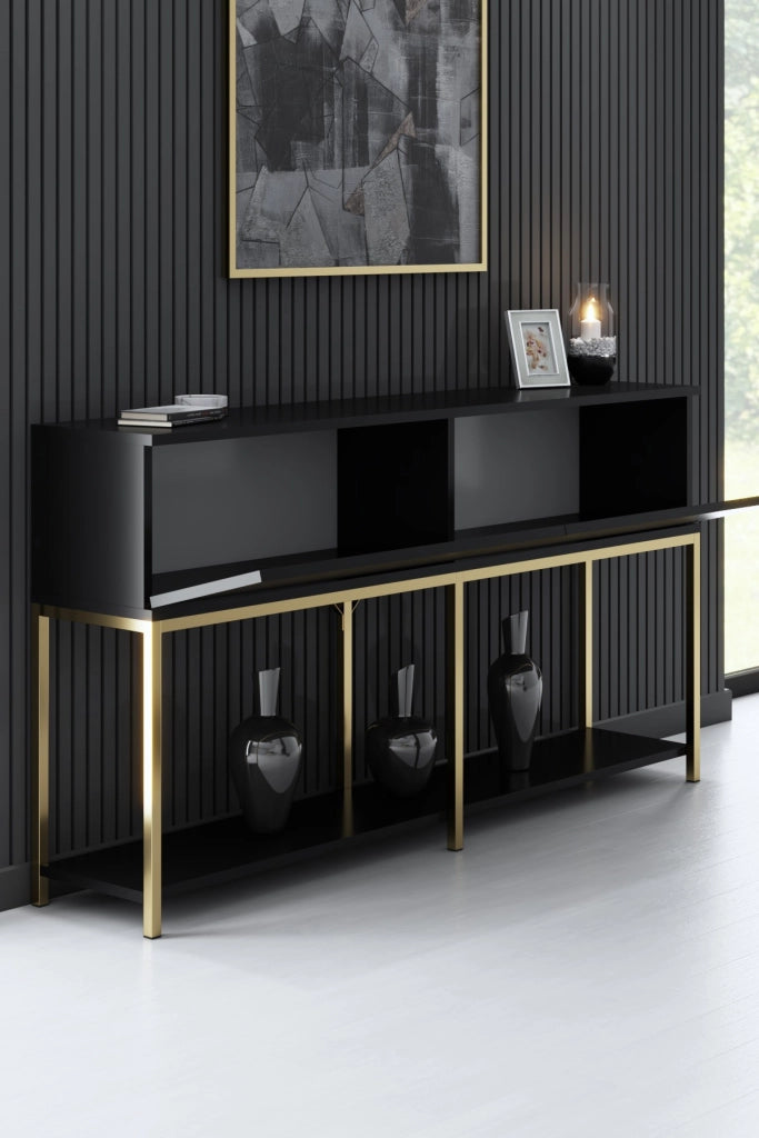 Tavolo consolle in legno "Lord" - 150 x 30 x 80 cm - Nero e oro