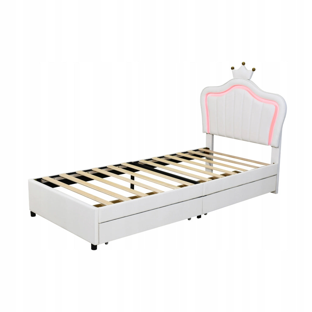 Letto singolo 90x200 - Xylo - Bianco con LED e corona senza materasso