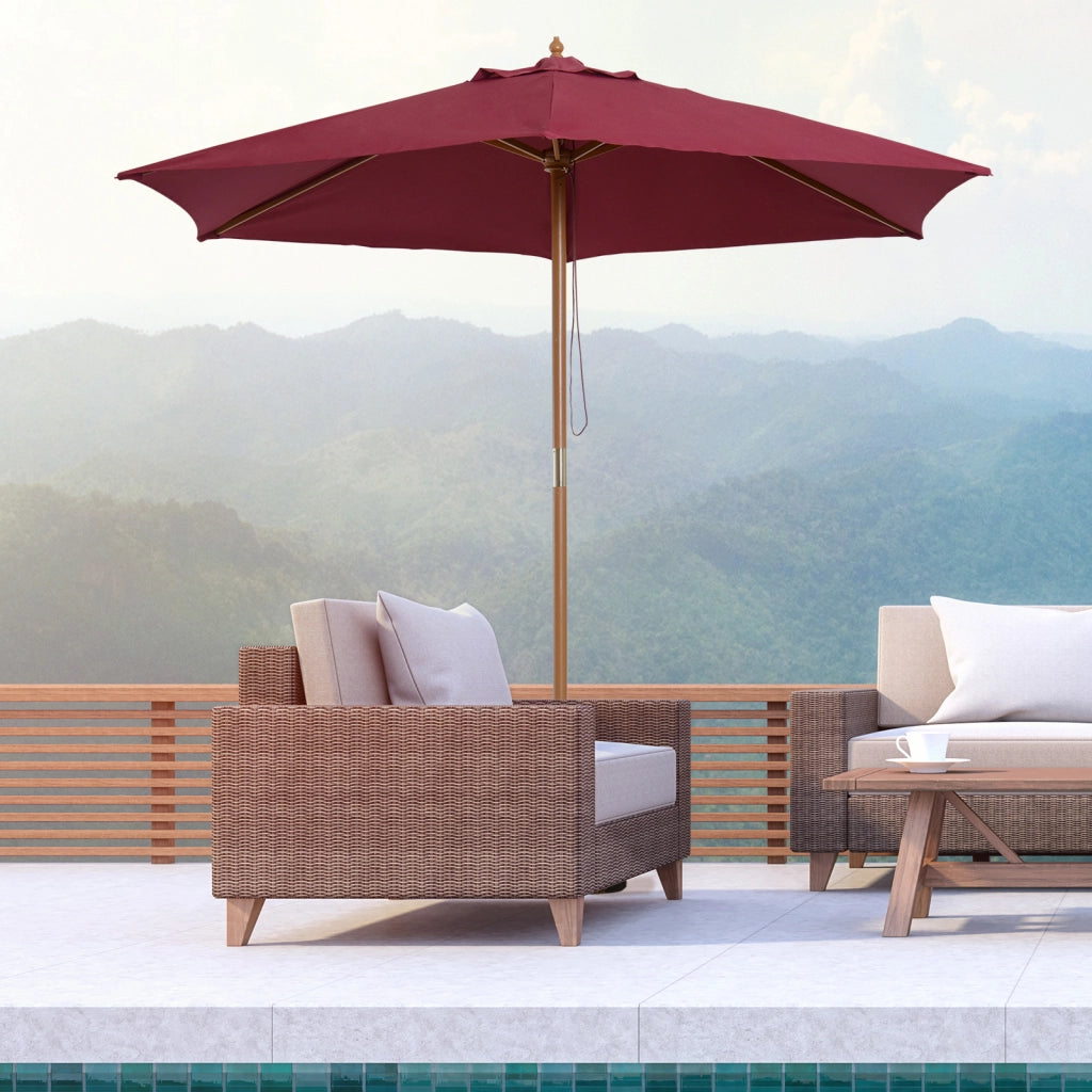 Ombrellone da Giardino Rotondo in Legno e Poliestere ¨C zephmum ¨C Bordeaux 250x230 cm
