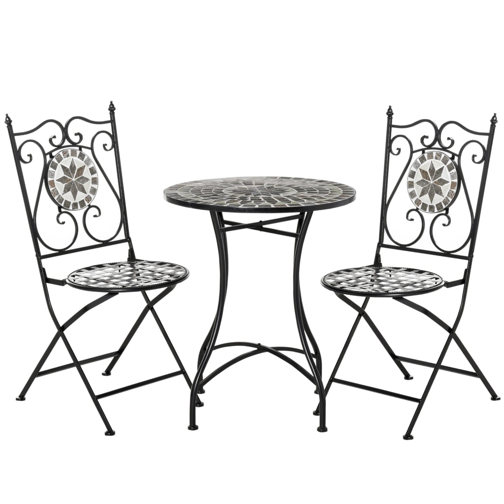Set da giardino 2 persone ¨C zephmum ¨C tavolo mosaico + sedie pieghevoli metallo multicolore