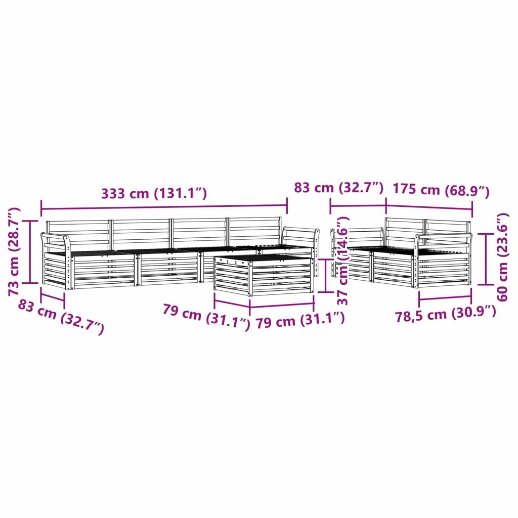 Set di divani da esterno 7 pcs Naturale