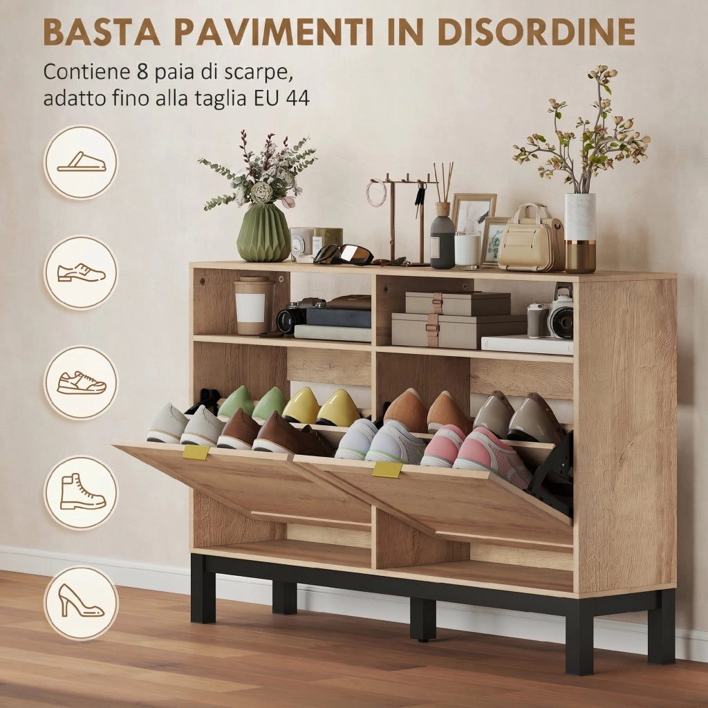Cassettiera Salvaspazio con Ante a Ribalta e Ripiani Regolabili ¨C Minimal ¨C Noce