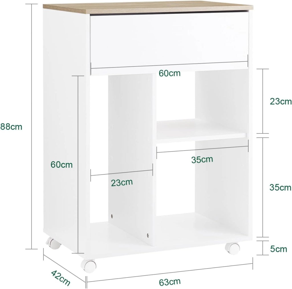 Carrello da ufficio Carrello Portaoggetti con Cassetto Tavolino stampante 63x42x88cm ASK10-WN
