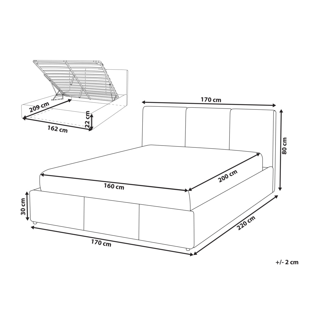 Letto Ottomano Beige Chiaro Velluto Tappezzato 160 x 200 cm Testiera Travestita Funzione Contenitore