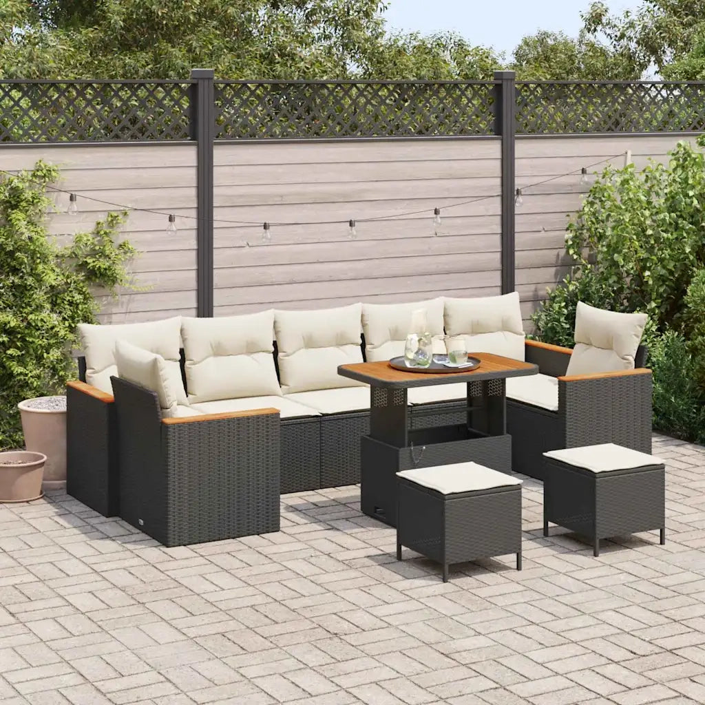 Set Divano da Giardino con cuscino 10 pcs Nero Poly Rattan