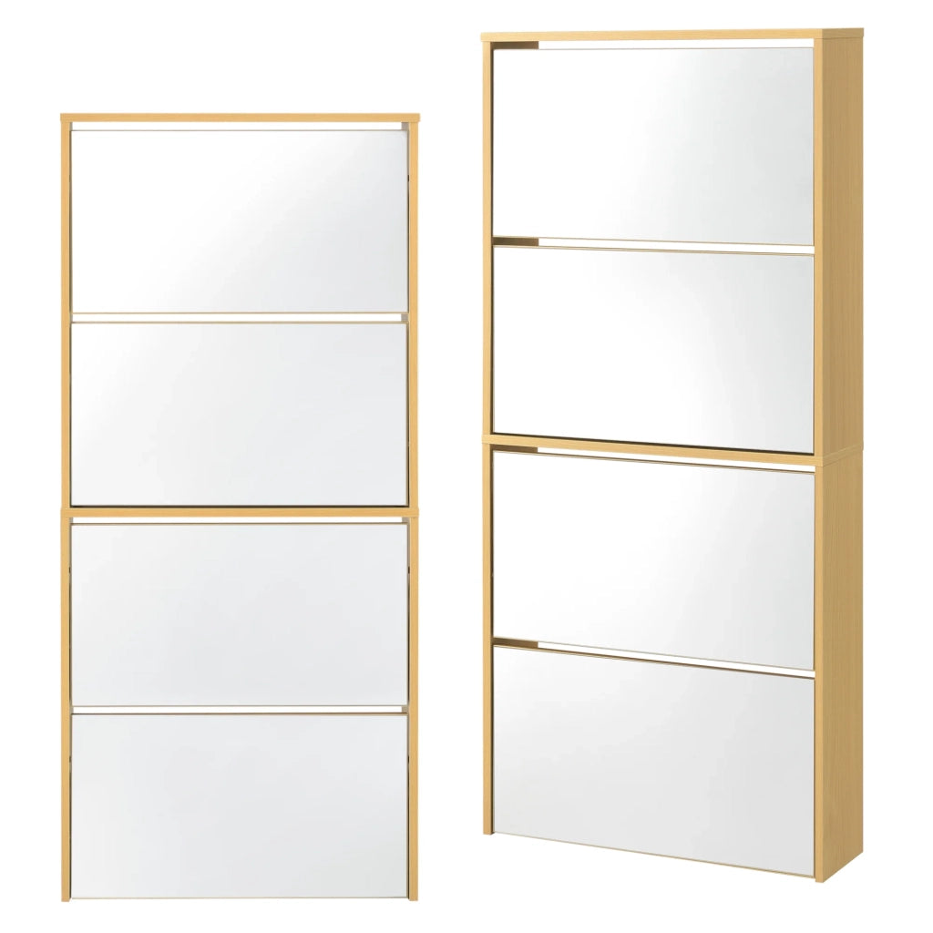 Scarpiera di design mobile contenitore con 4 scomparti capienza 12 paia di scarpe frontale a specchio pannello di particelle rivestito in melaminico 134 x 63 x 17 cm faggio 03_0005168