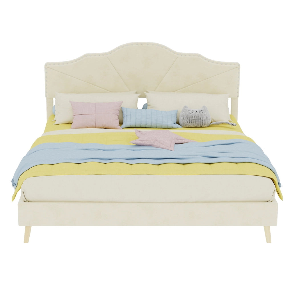 letto morbido tessuto e metallo beige 160 x 200 cm