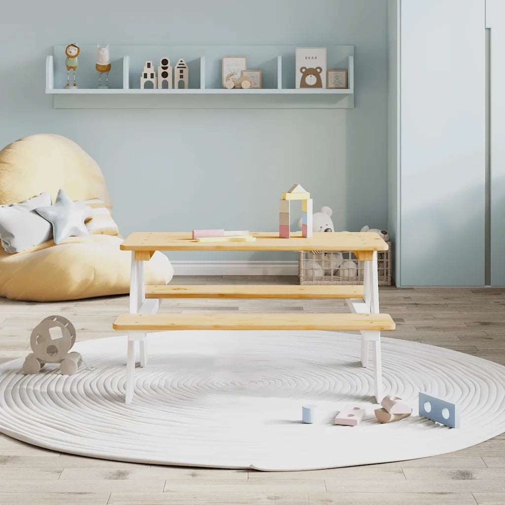 Tavolo per Bambini con Panche IRUN 90x79,5x50 cm Legno Massello CFW7857411