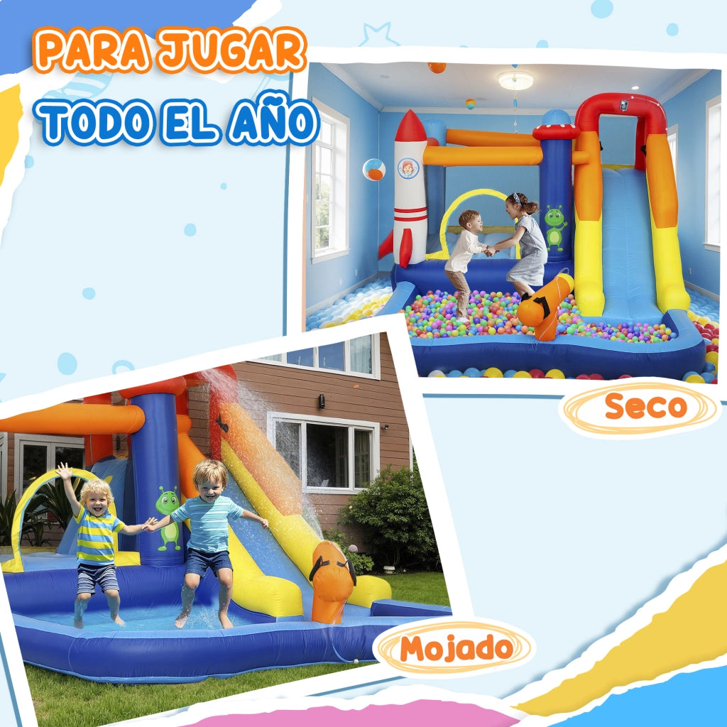 Castello gonfiabile 5 in 1 con scivolo e piscina ¨C zephmum ¨C 550W