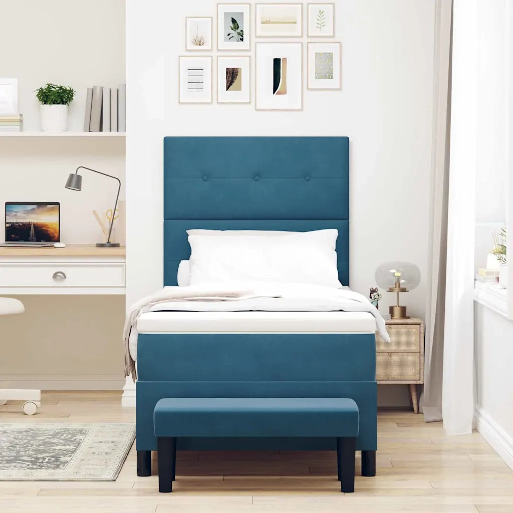 Letto a molle con materasso Blu scuro 100 x 200 cm Velluto
