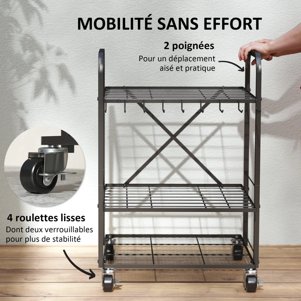 Organizzatore per attrezzi da giardino 40 scomparti 2 livelli con ruote ¨C zephmum ¨C 57x48x70 cm nero