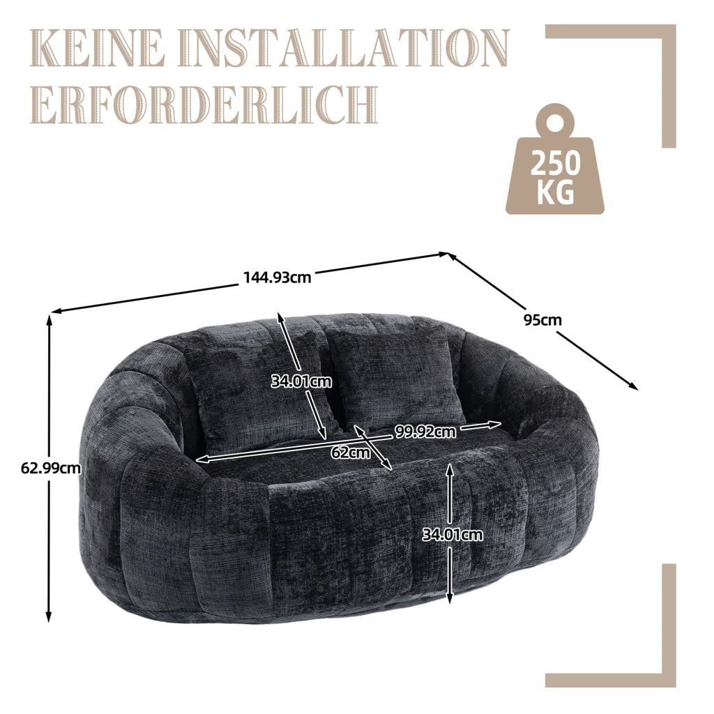 DIVANO SACCO 150x95x63 cm Chenille Nero 2 posti