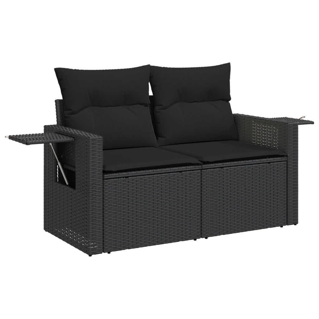 Set di Divani da Giardino da 10 Pezzi con Cuscini Nero Poly Rattan Acacia
