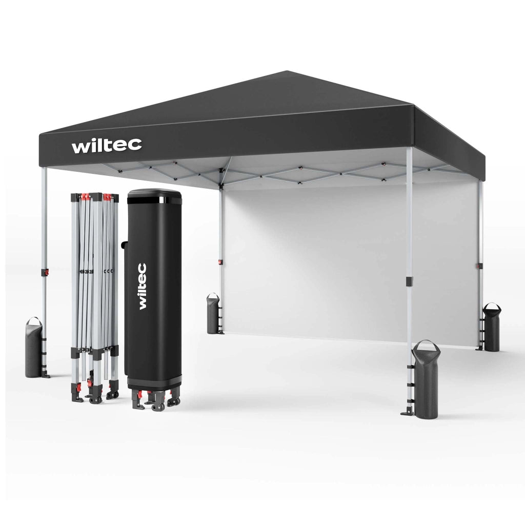 Gazebo pieghevole 3 x 3 m grigio con ruote, con tecnologia "One Push", da giardino con protezione UV 50+, per campeggio