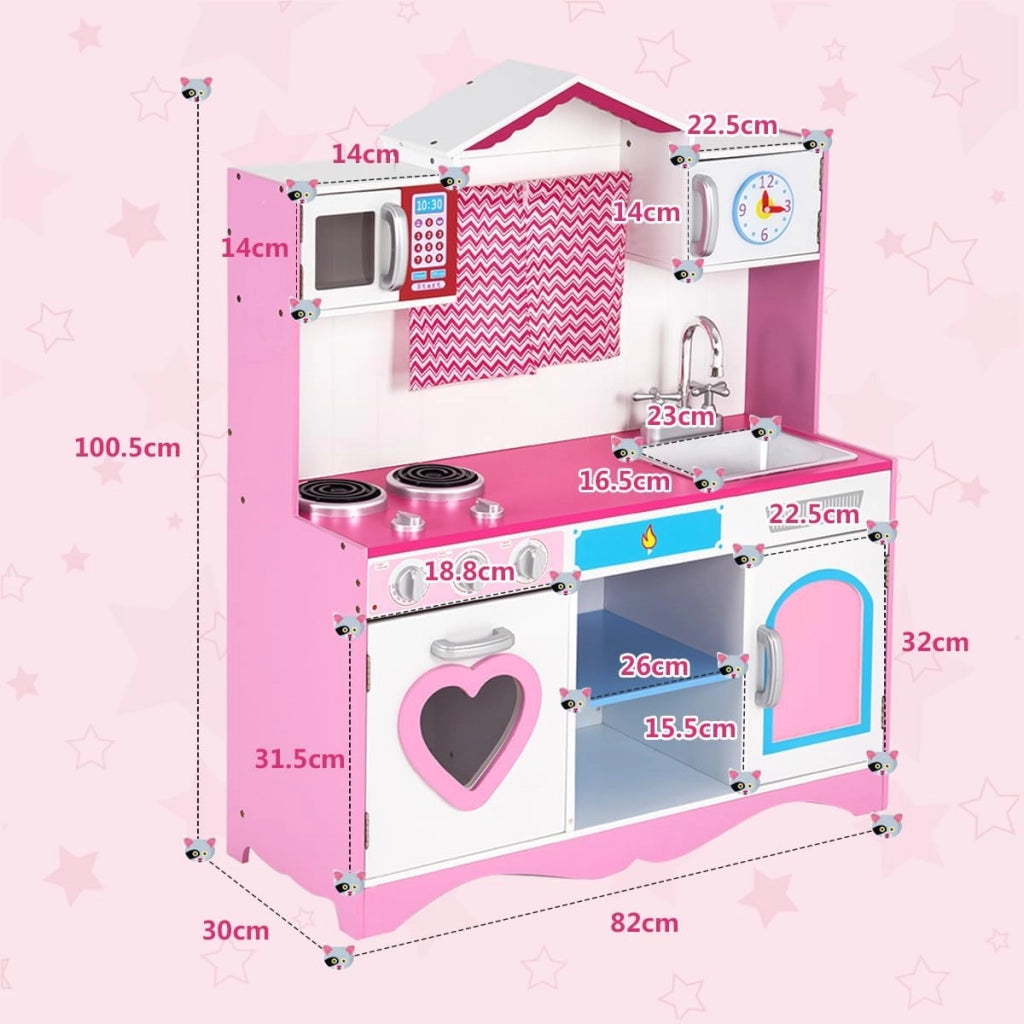 Cucina Giocattolo per Bambini in Legno, Cucina per Bambini con Forno, Microonde, Stufa a Gas, Lavello e Rubinetto, per 3 Anni+