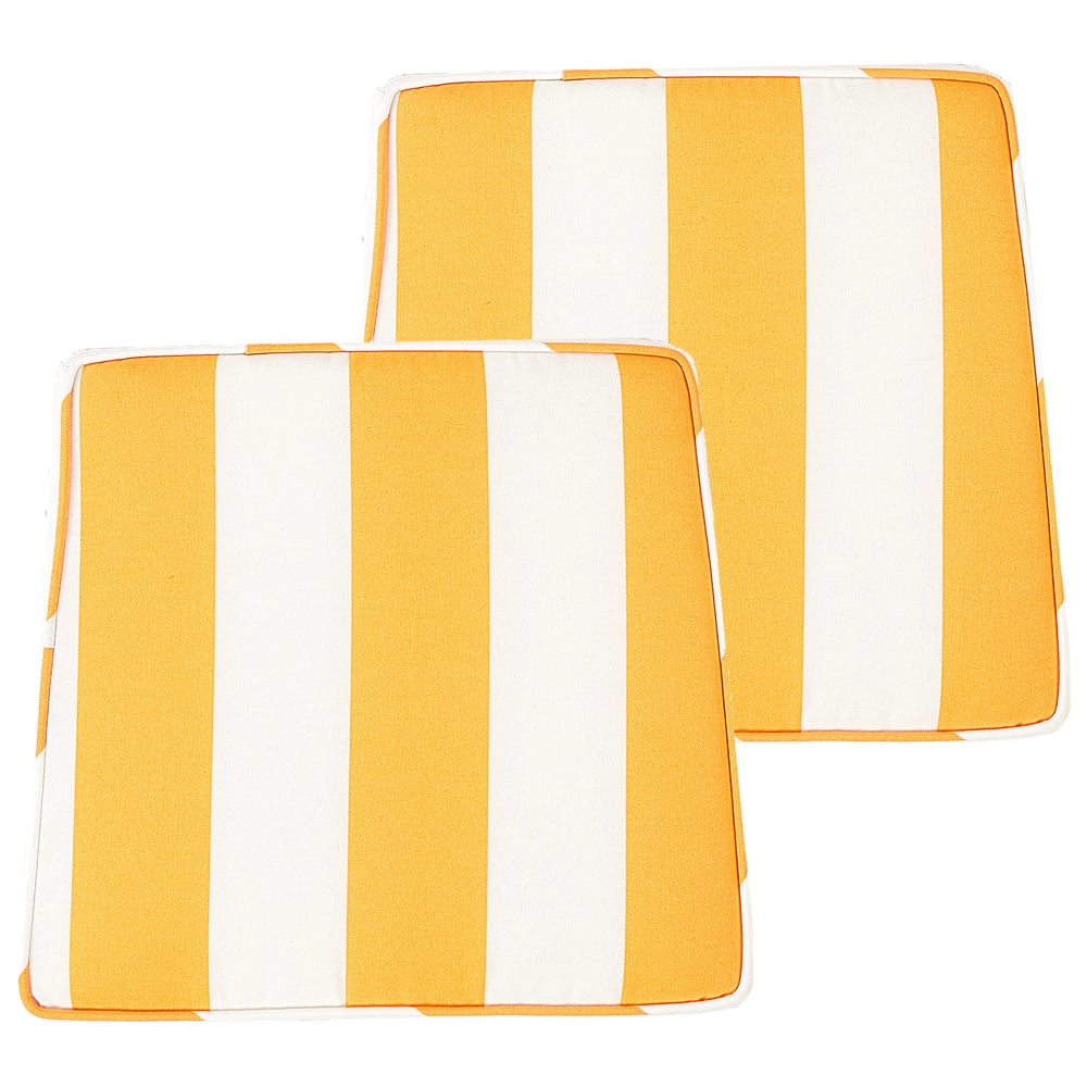 Set di 2 cuscini per sedia da giardino giallo bianco 37 x 34 cm motivo a strisce per esterno legami resistenti ai raggi UV
