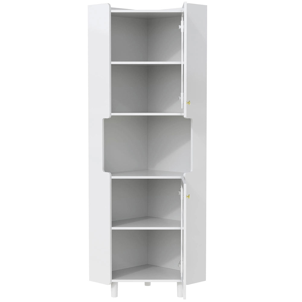 Armadio d'angolo bianco con finitura laccata e illuminazione a LED - Xylo - Multifunzionale per soggiorno, biblioteca, bagno, camera da letto, sala da pranzo