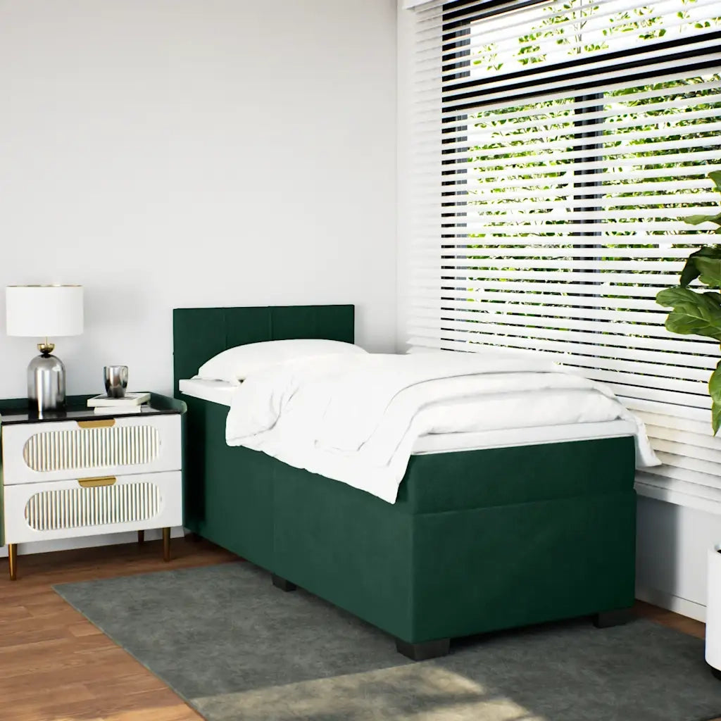 Giroletto a Molle con Materasso Verde Scuro 90x190 cm Velluto