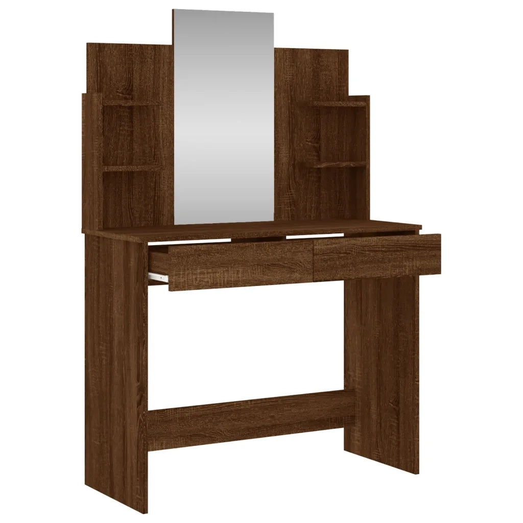 Toeletta | Tavolo da Trucco con Specchio Rovere Marrone 96x39x142 cm
