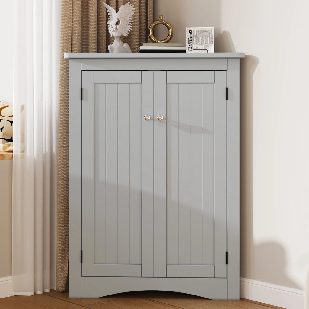 Mobile contenitore angolare con 2 ante e 2 ripiani in MDF verniciato per bagno cucina soggiorno grigio 61,5 × 80 cm