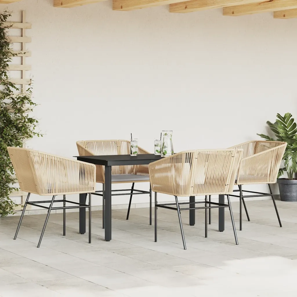 Set da Pranzo da Giardino 5pz con Cuscini Polyrattan Vetro 3334620