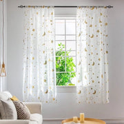 Tende 1 m di lunghezza - Voile - Transparente - Camera femminile - Disegno luna/stelle - 100% Nuovo - 1 pannello 1 m x 1,3 m - Decorazione per finestre