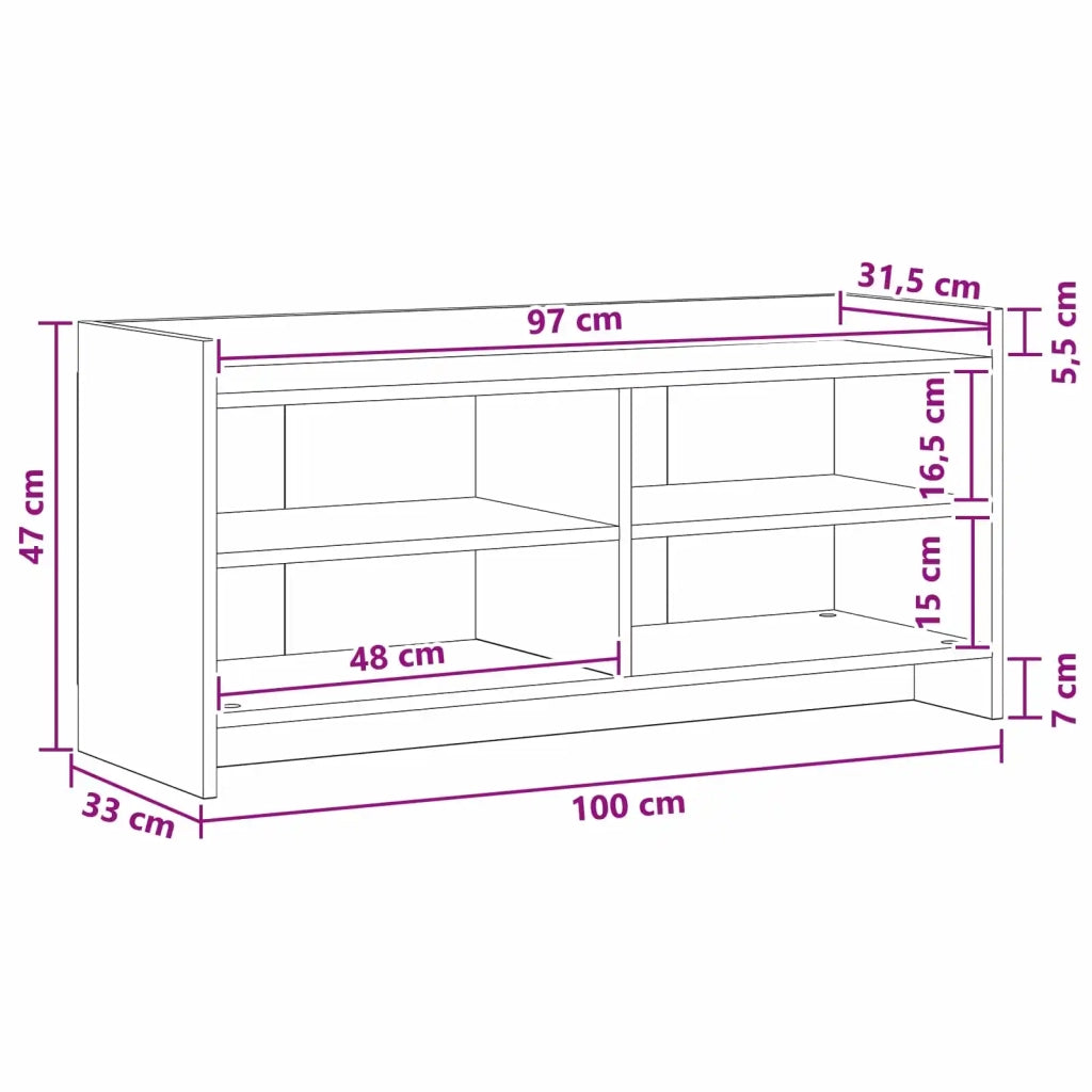 Mobile TV 100 x 33 x 47 cm Rovere Nero Legno ingegnerizzato 8011220