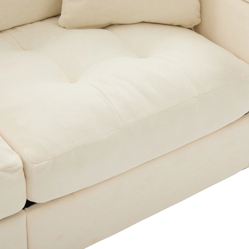 Divano 2 posti ULEVR beige in chenille con vani nei braccioli, tasche laterali e 2 cuscini, portata 500 kg