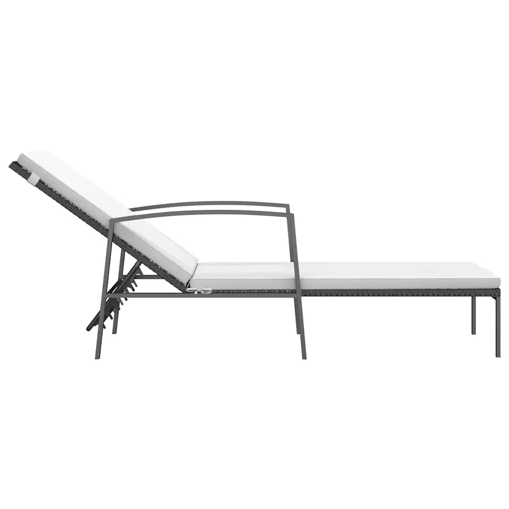 Lettino Prendisole da Giardino con Cuscino in Polyrattan Nero cod mxl 23239
