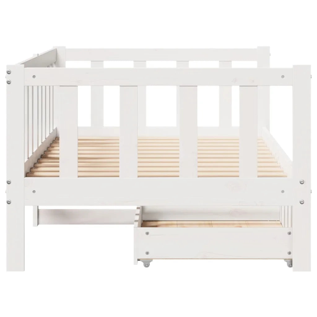 Dormeuse con Cassetti Bianco 90x190 cm Legno Massello di Pino