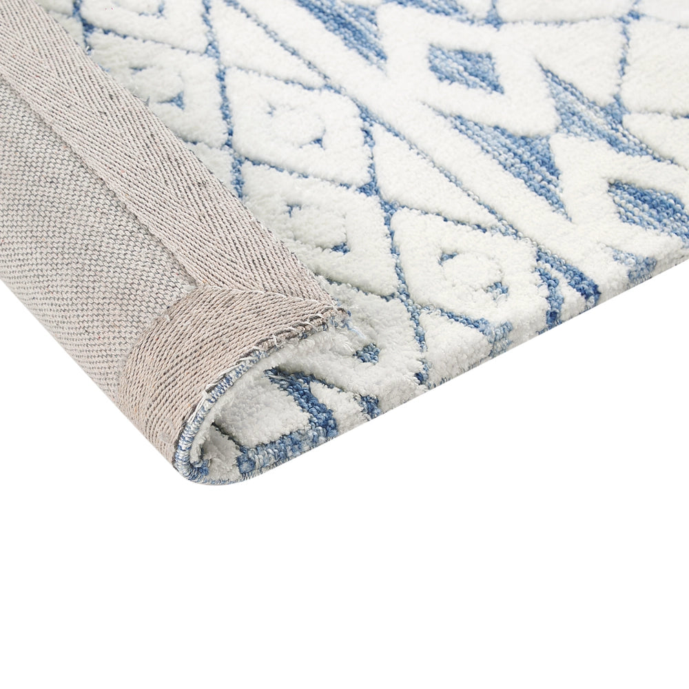 Tappeto moderno in poliestere e cotone decorativo bianco e blu 160 x 230 cm camera da letto soggiorno