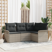 Set divano da giardino a 4 pezzi con cuscini grigio chiaro in rattan poliestere